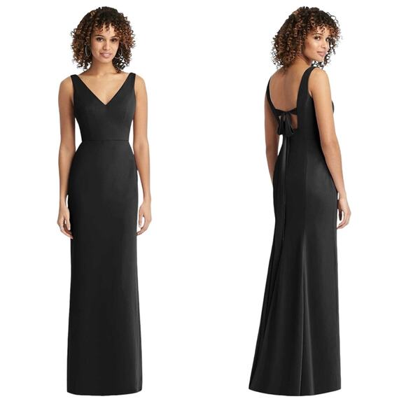SOCIAL BRIDESMAIDS Sleeveless Tie Back Chiffon Trumpet Gown in Black - Picture 1 of 10